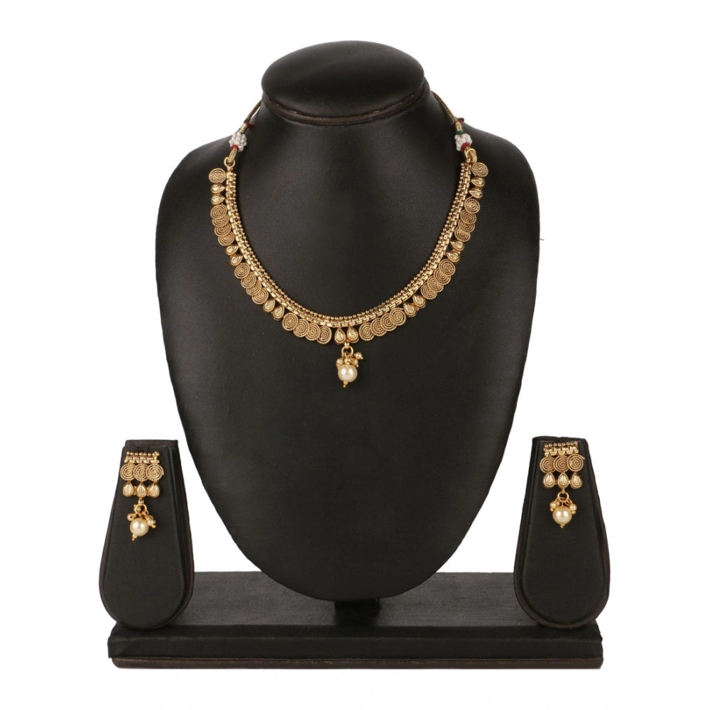 Women's Rose Gold Plated Alloy Necklace & Earings Set (Gold)