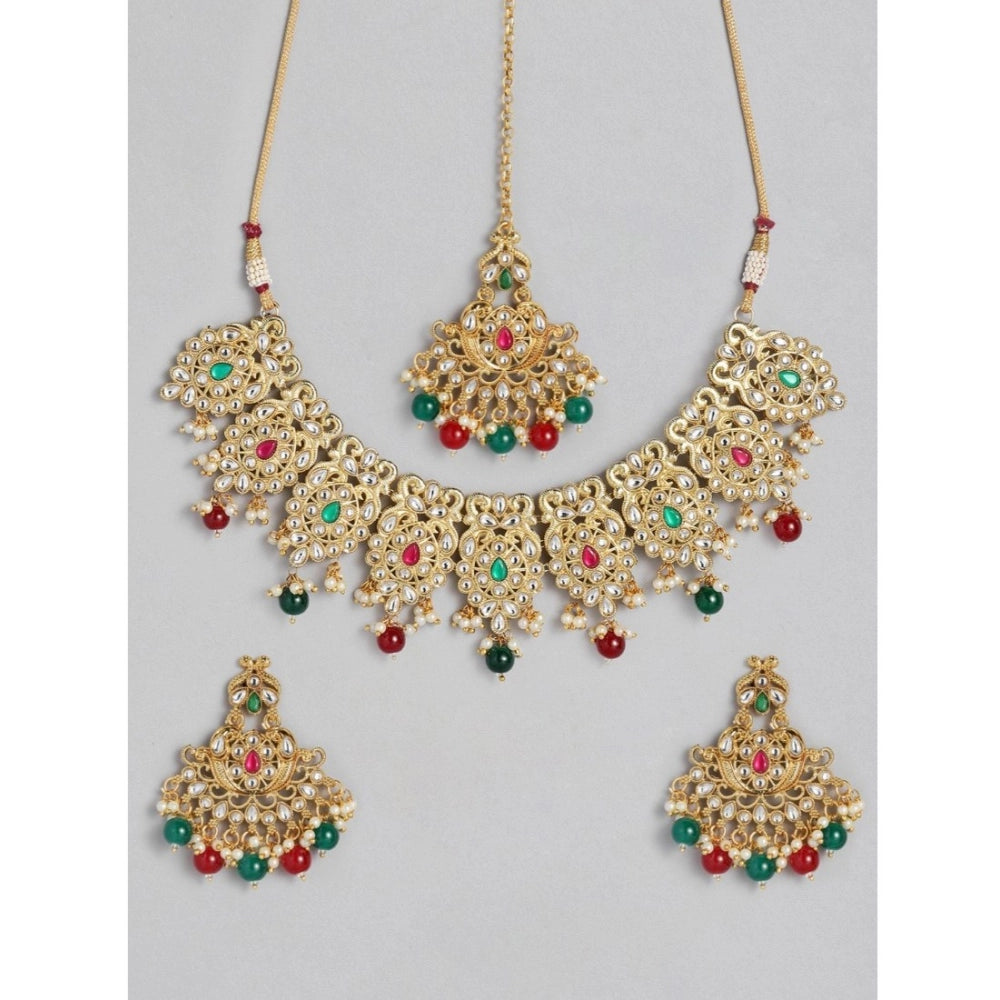 Women's Rose Gold Plated Alloy Necklace & Earings Set (Light Green)