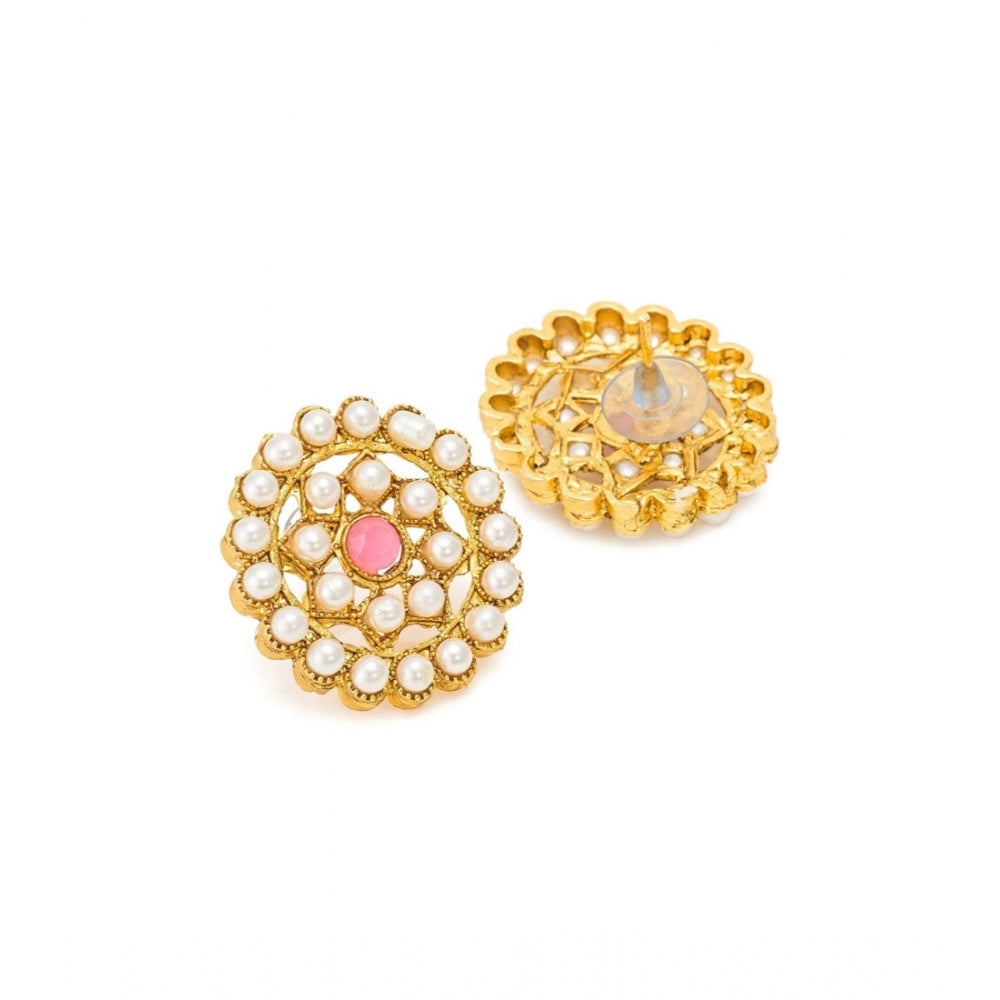 Women's Rose Gold Plated Alloy Necklace & Earings Set (Pink)