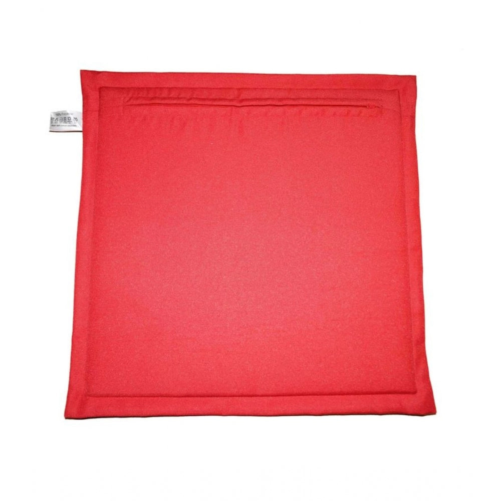 Pack Of_4 Polyester Solid Chairpads (Red, Size: 16x16 In)