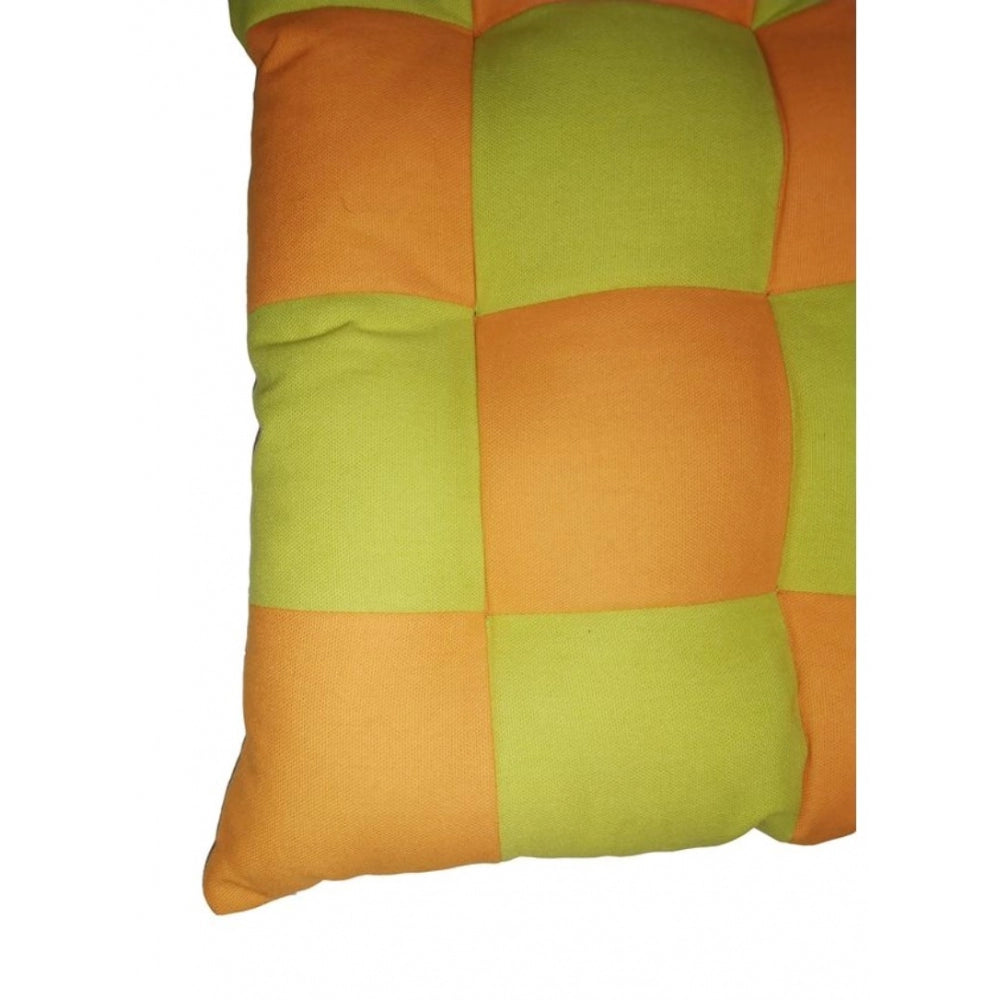 Cotton Blended Solid Chair Cushions (Green & Mustard, Size: 16x16 In)