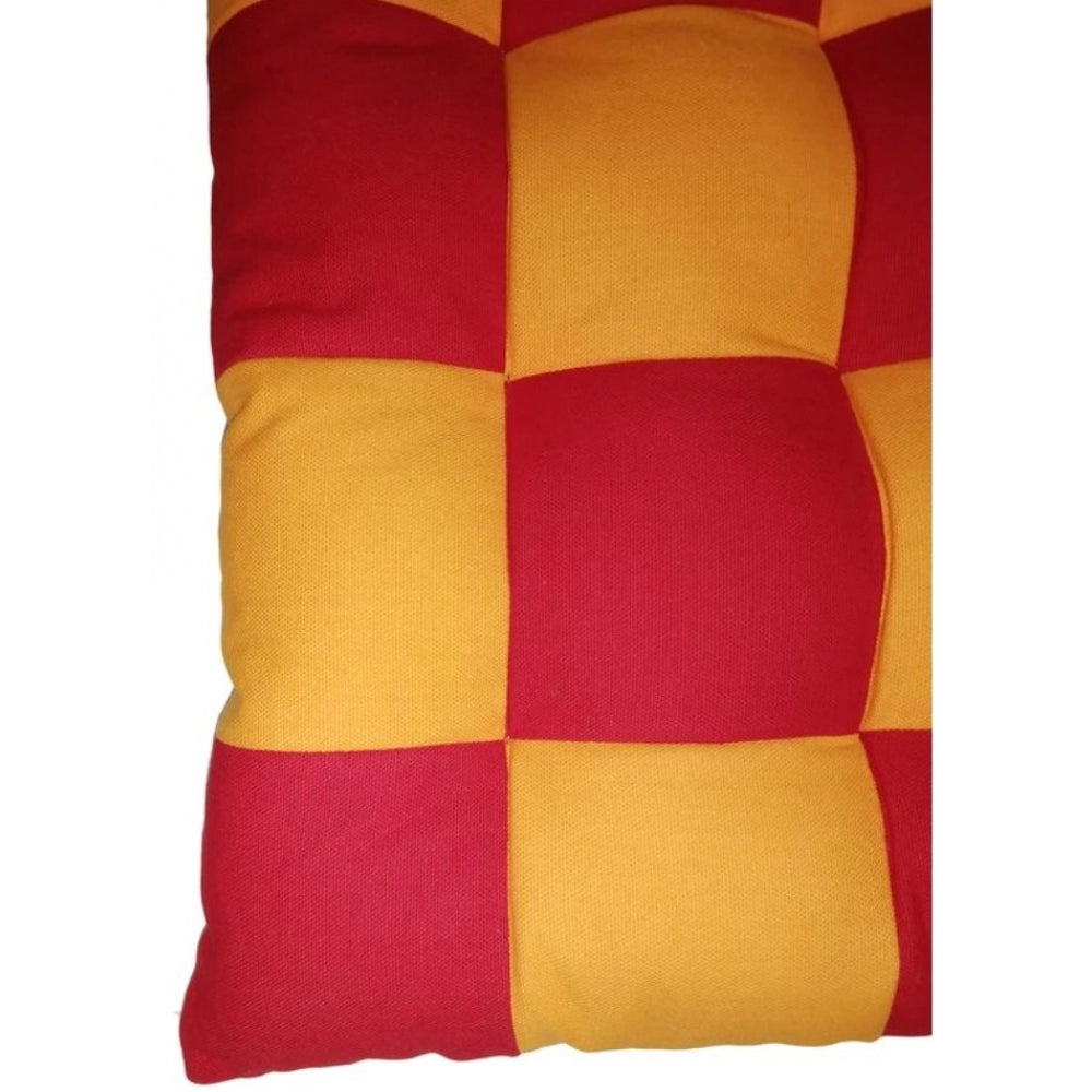 Cotton Blended Solid Chair Cushions (Red & Yellow, Size: 16x16 In)