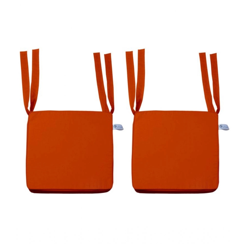 Pack Of_2 Cotton Blended Solid Chair Cushions (Orange, Size: 16x16 In)