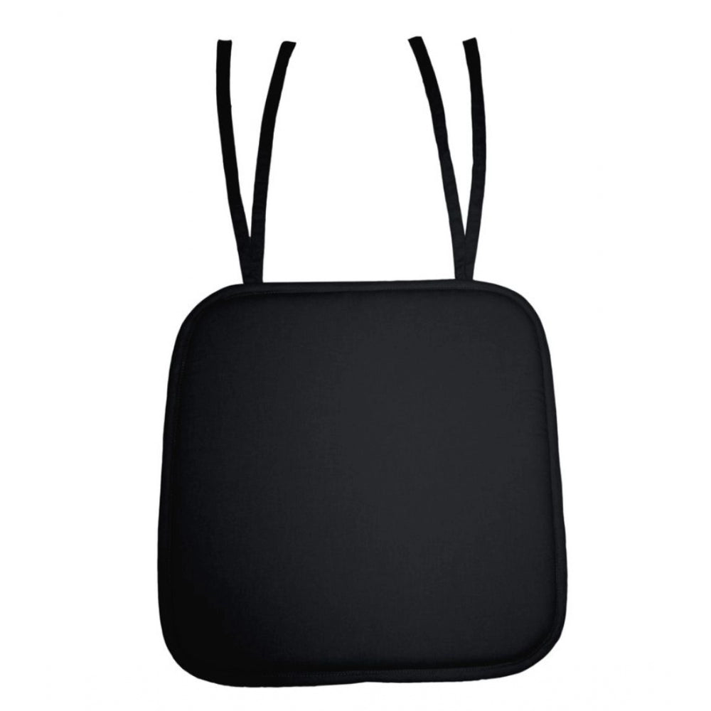 Pack Of_4 Cotton Blended Solid Chairpads (Black, Size: 15x15 In)