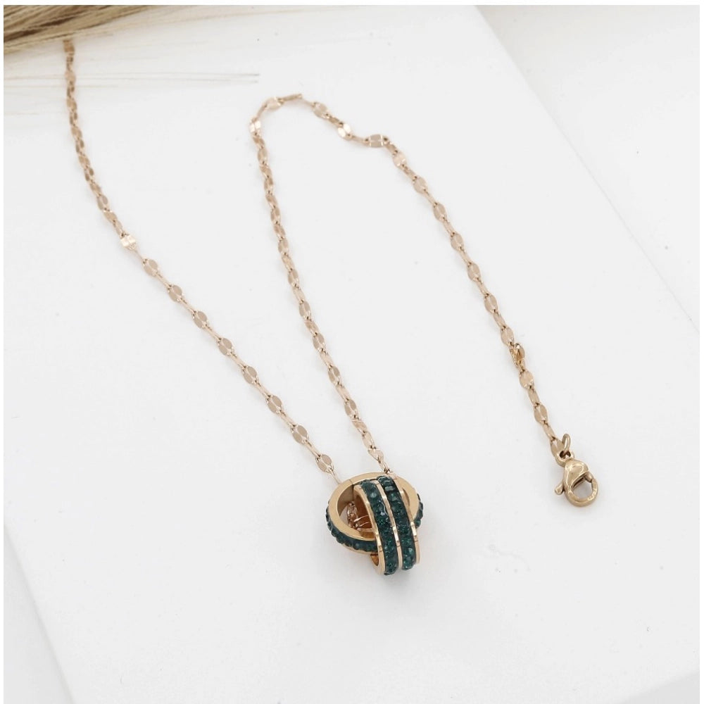 Women's Stainless Steel Green Ring Pendent Delicate Chain (Gold Plated)