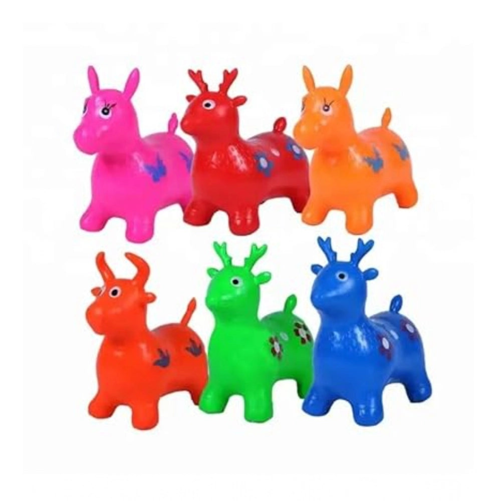 Plastic Inflatable Jumping And Riding Horse Air Animal Shape Jumping Toys (Multicolor )