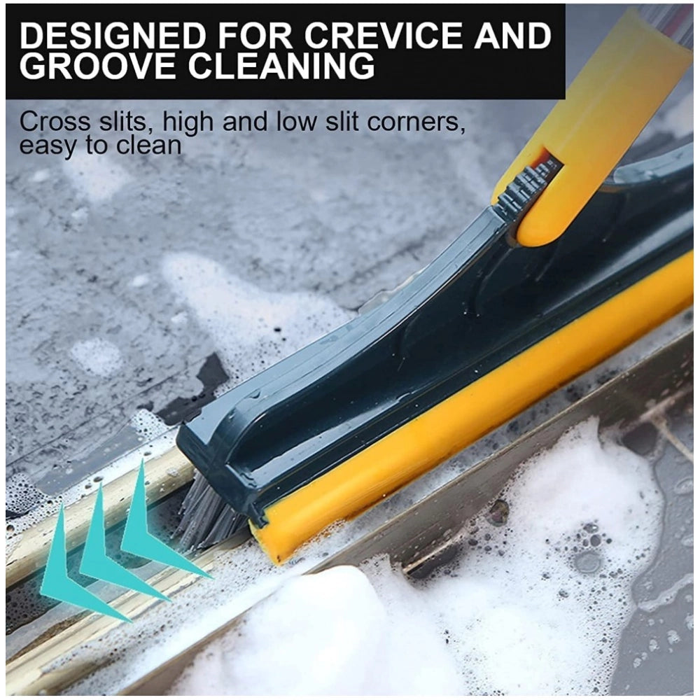 Plastic 2 in 1 Bathroom Cleaning Brush with Wiper (Yellow)