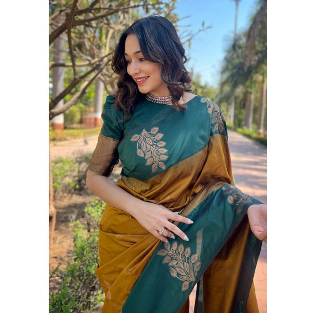 Women's Soft Lichi Silk Printed Saree With Unstitched Blouse 5.5Mtr (Mustard )