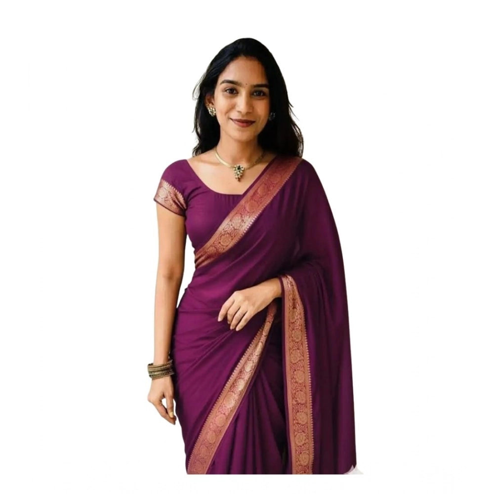 Women's Vichitra Silk Printed Saree With Unstitched Blouse 5.5Mtr (Wine)