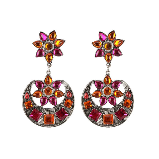 Women's Silver plated Hook Dangler Hanging Earrings-Multi