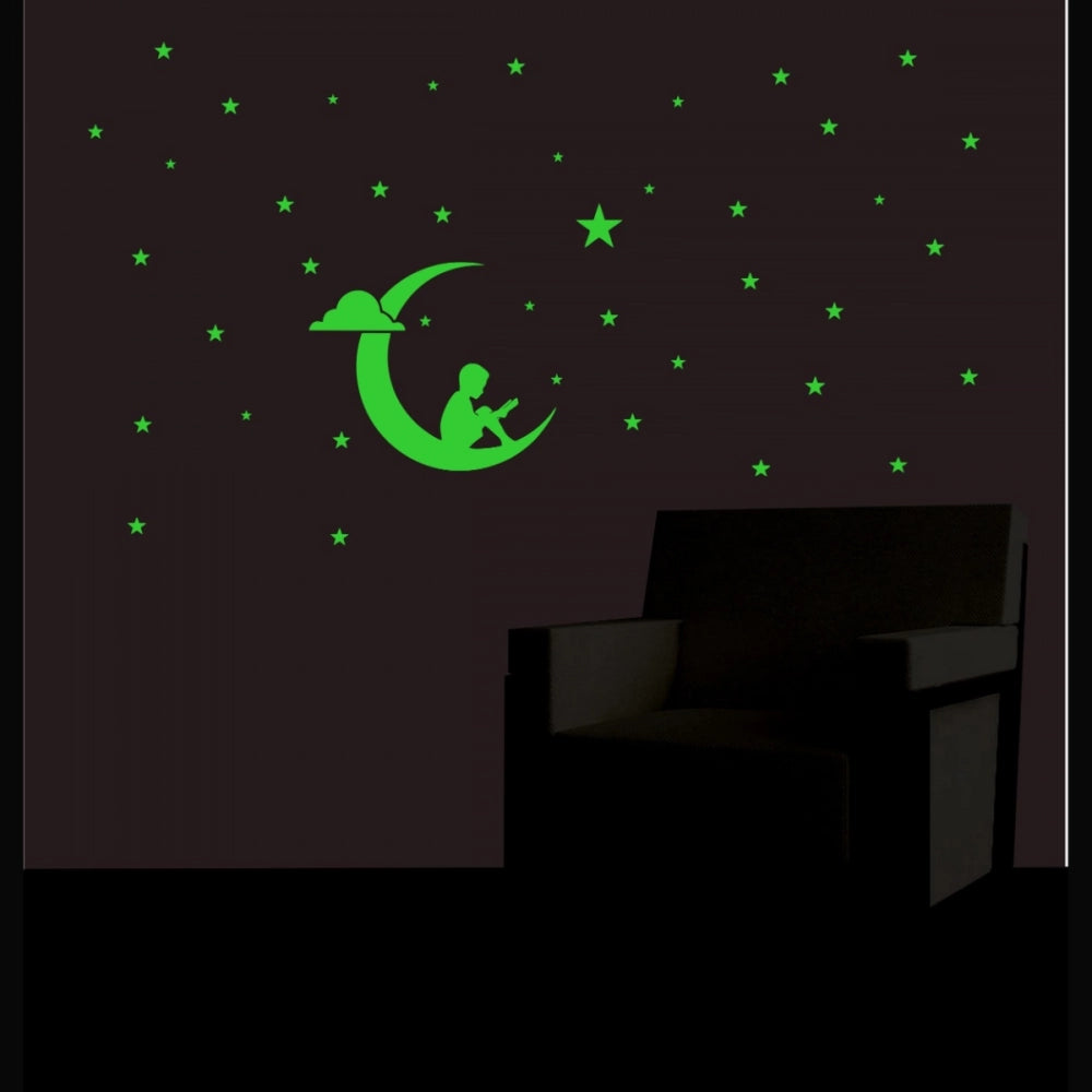 Green Galaxy Of Stars With Moon Radium Wall Sticker