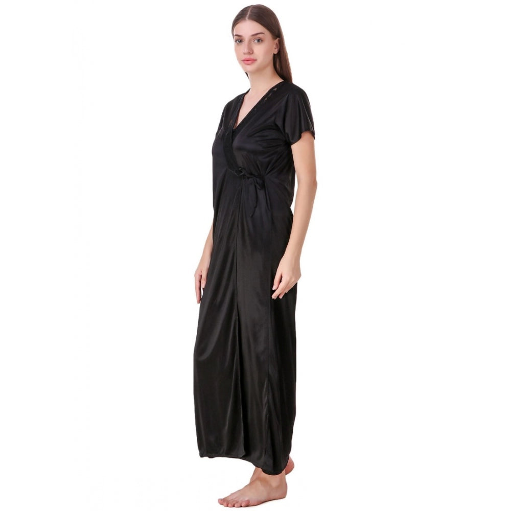 Women's Satin 2 PCs Set of Nighty And Wrap Gown with Half Sleeve(Color: Maroon, Neck Type: V Neck)