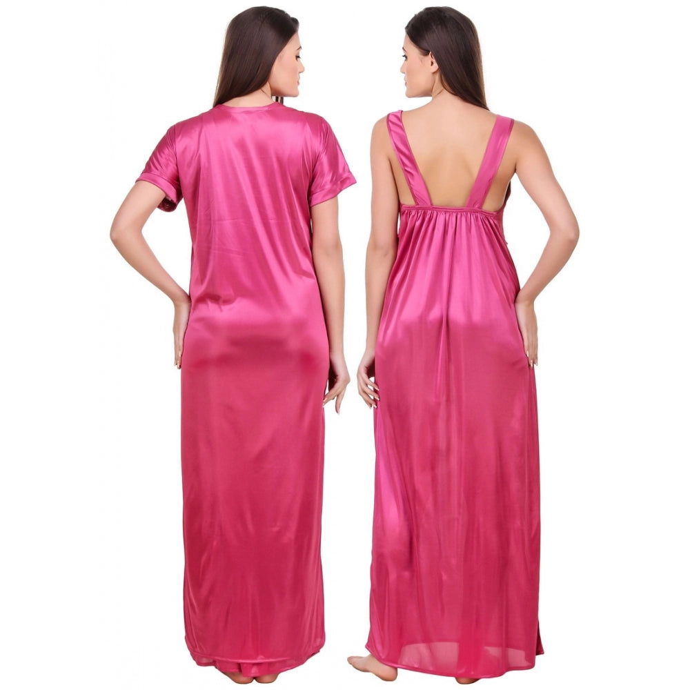 Women's Satin 2 PCs Set of Nighty And Wrap Gown with Half Sleeve(Color: Coral Pink, Neck Type: Sweatheart Neck)