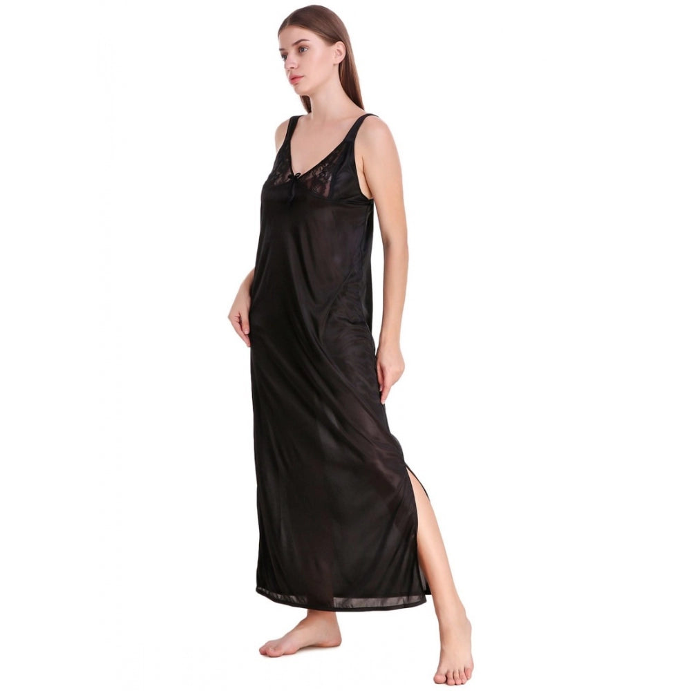 Women's Satin 2 PCs Set of Nighty And Wrap Gown with Half Sleeve(Color: Maroon, Neck Type: V Neck)