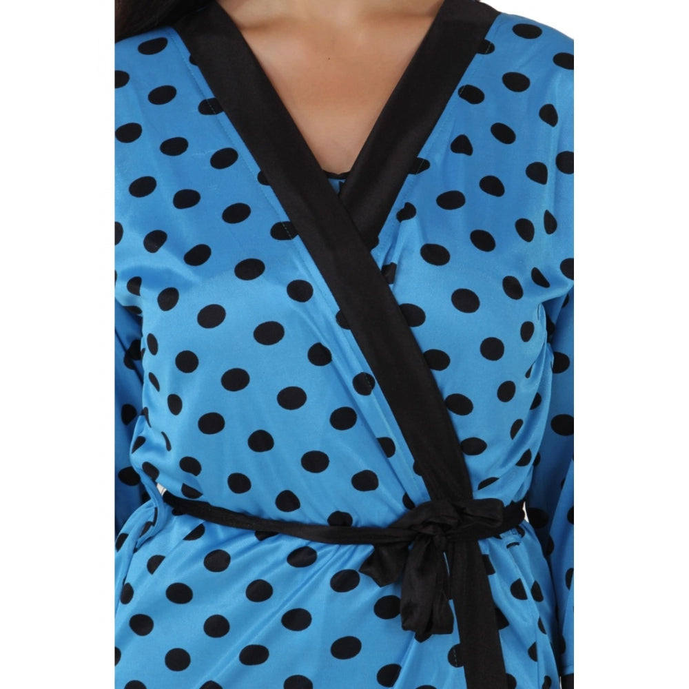 Women's Satin Wrap Gown3 and 4 Sleeve(Color: Turquoise and Black, Neck Type: V Neck)