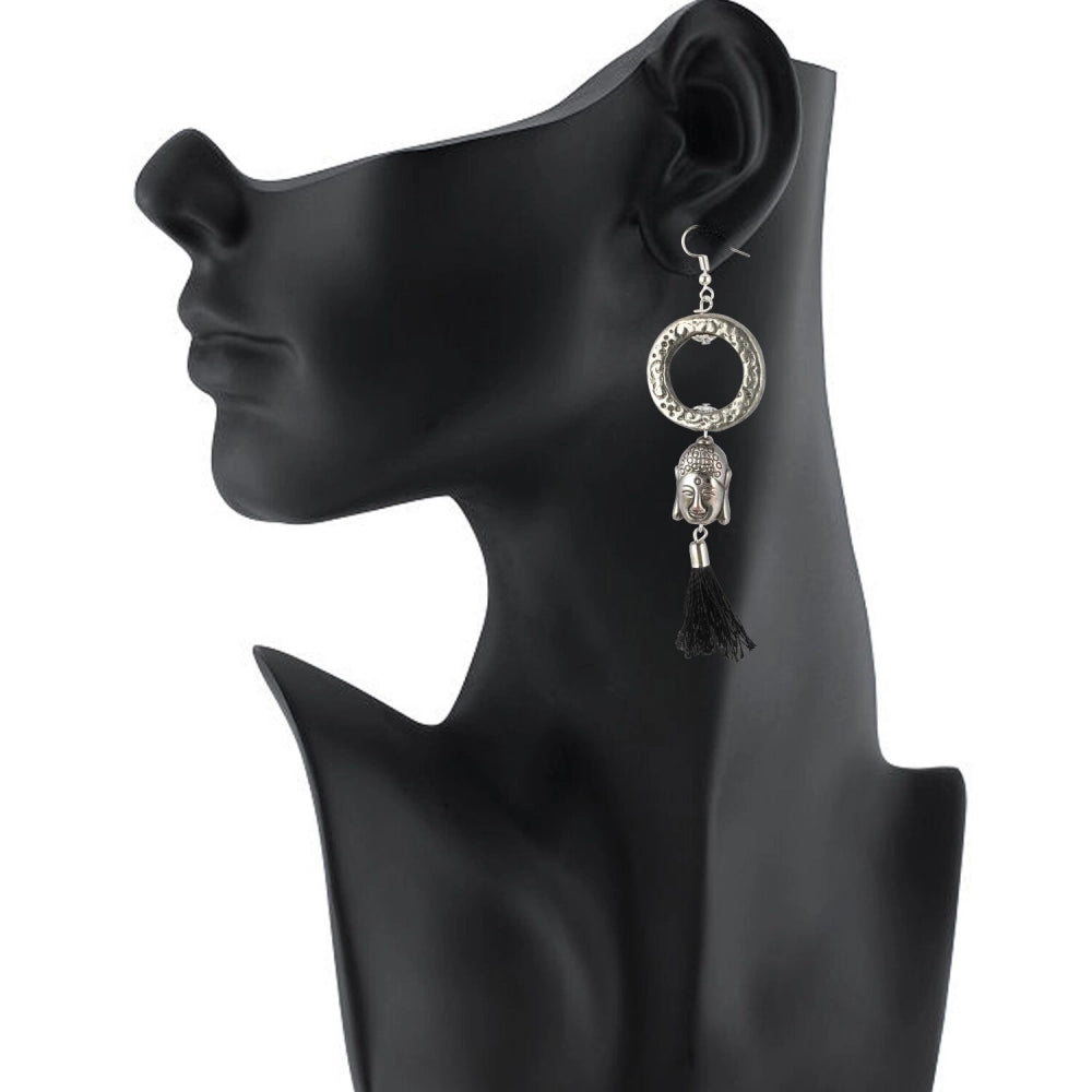 Women's Oxidized Silver plated Buddha Style Earring (Color: Black)