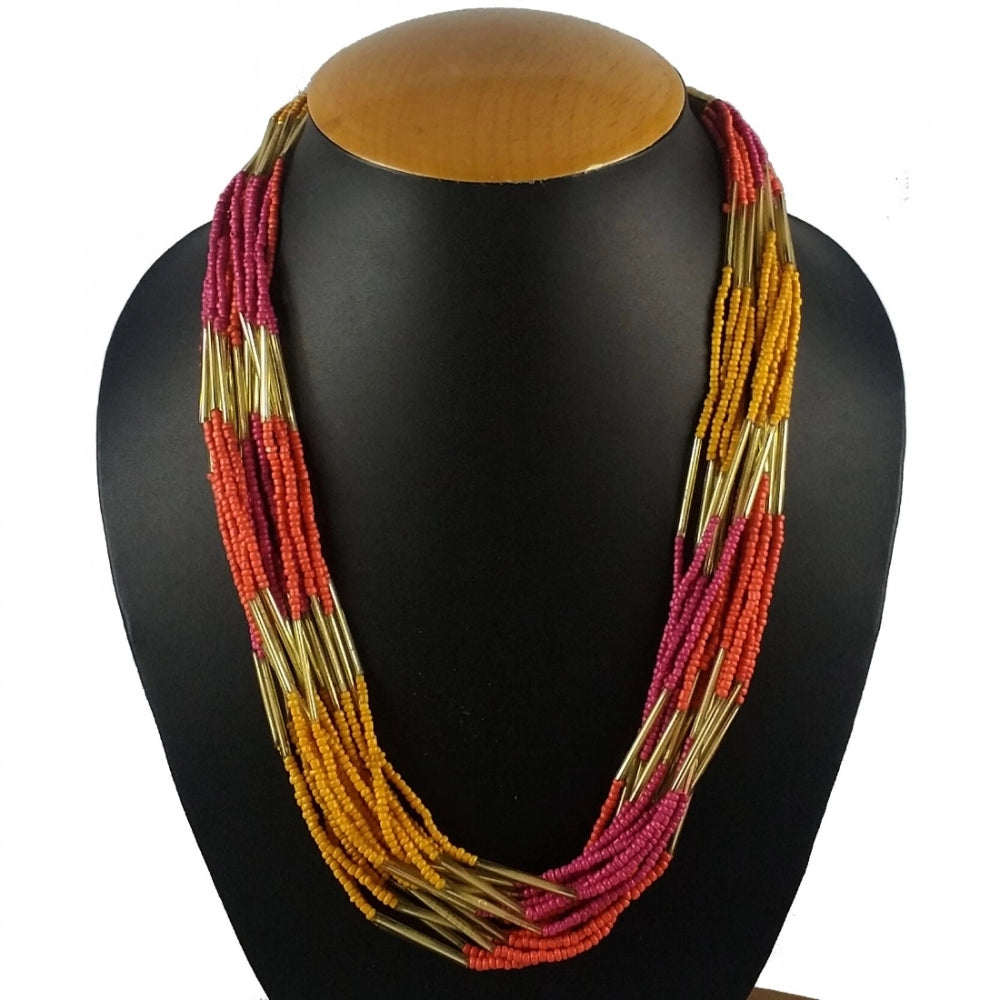 Women's Designer Elegant Multi Layer Multi Color Beads Necklace (Color: Multi Color)