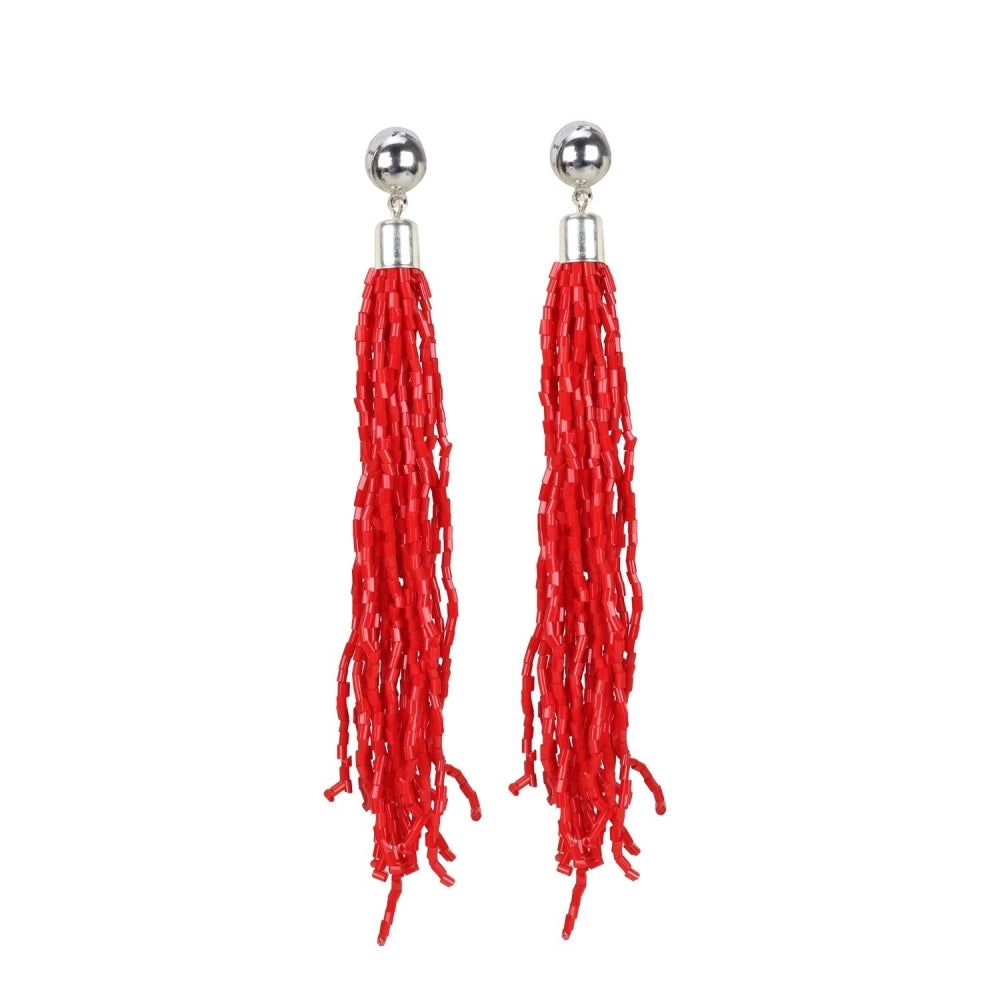 Women's Alloy, Beads Hook Dangler Hanging Earring (Color: Red)