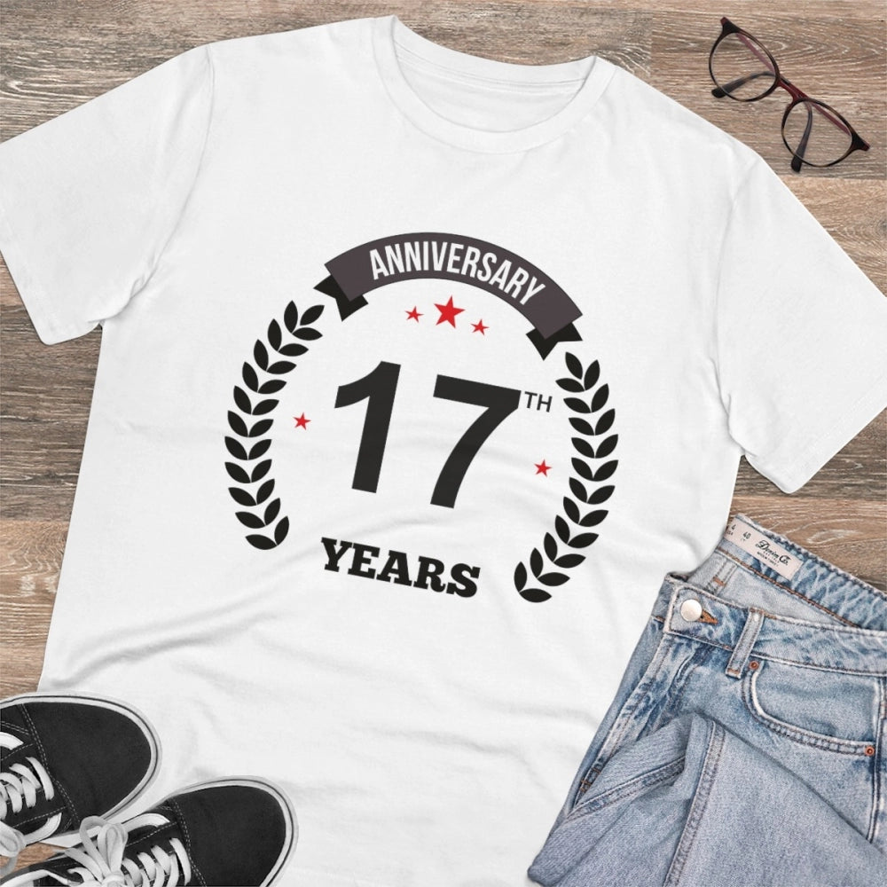 Men's PC Cotton 17th Anniversary Printed T Shirt (Color: White, Thread Count: 180GSM)