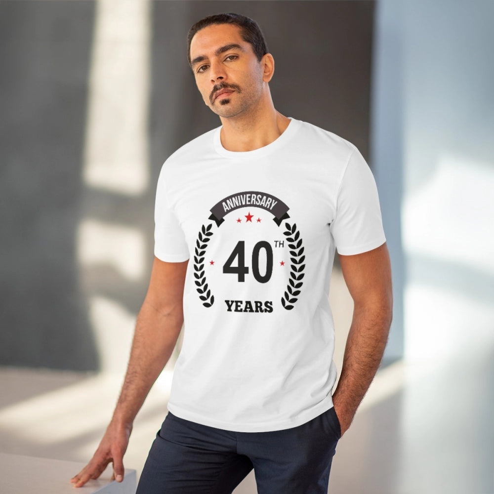 Men's PC Cotton 40th Anniversary Printed T Shirt (Color: White, Thread Count: 180GSM)