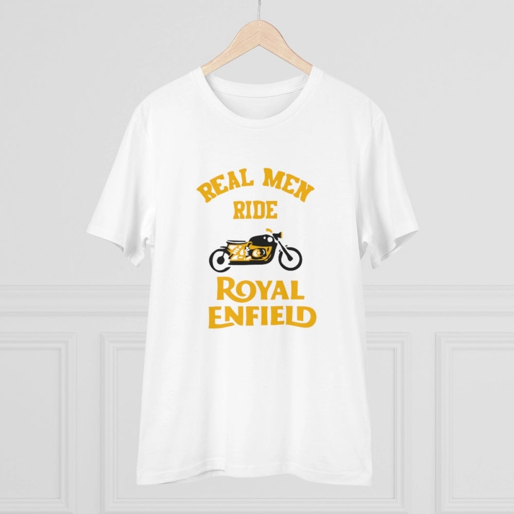 Men's PC Cotton Bike Ride Design Printed T Shirt (Color: White, Thread Count: 180GSM)