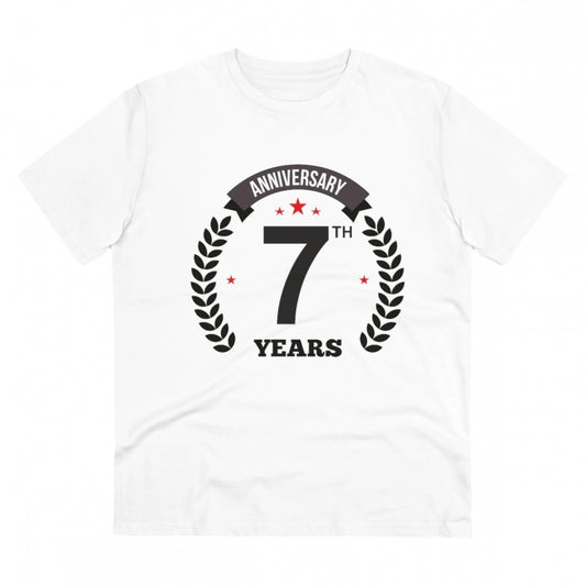 Men's PC Cotton 7th Anniversary Printed T Shirt (Color: White, Thread Count: 180GSM)