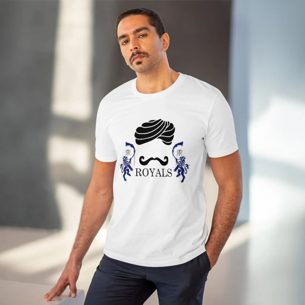 Men's PC Cotton Cricket Design Printed T Shirt (Color: White, Thread Count: 180GSM)
