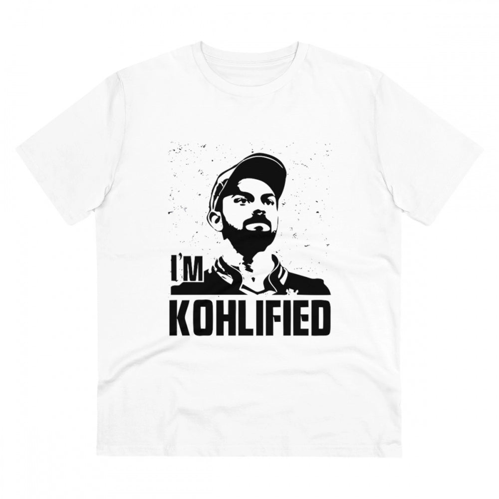 Men's PC Cotton Cricket Design Printed T Shirt (Color: White, Thread Count: 180GSM)