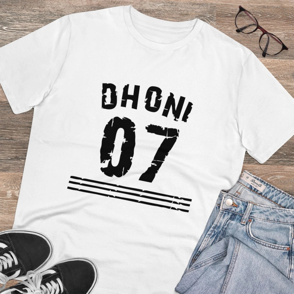 Men's PC Cotton Cricket Design Printed T Shirt (Color: White, Thread Count: 180GSM)