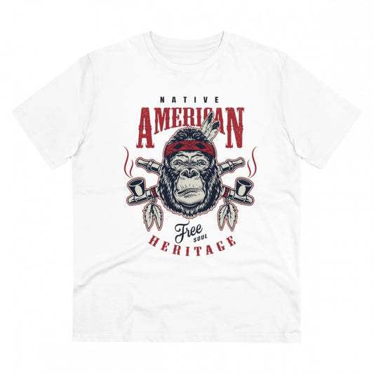 Men's PC Cotton Gorila Desing Printed T Shirt (Color: White, Thread Count: 180GSM)