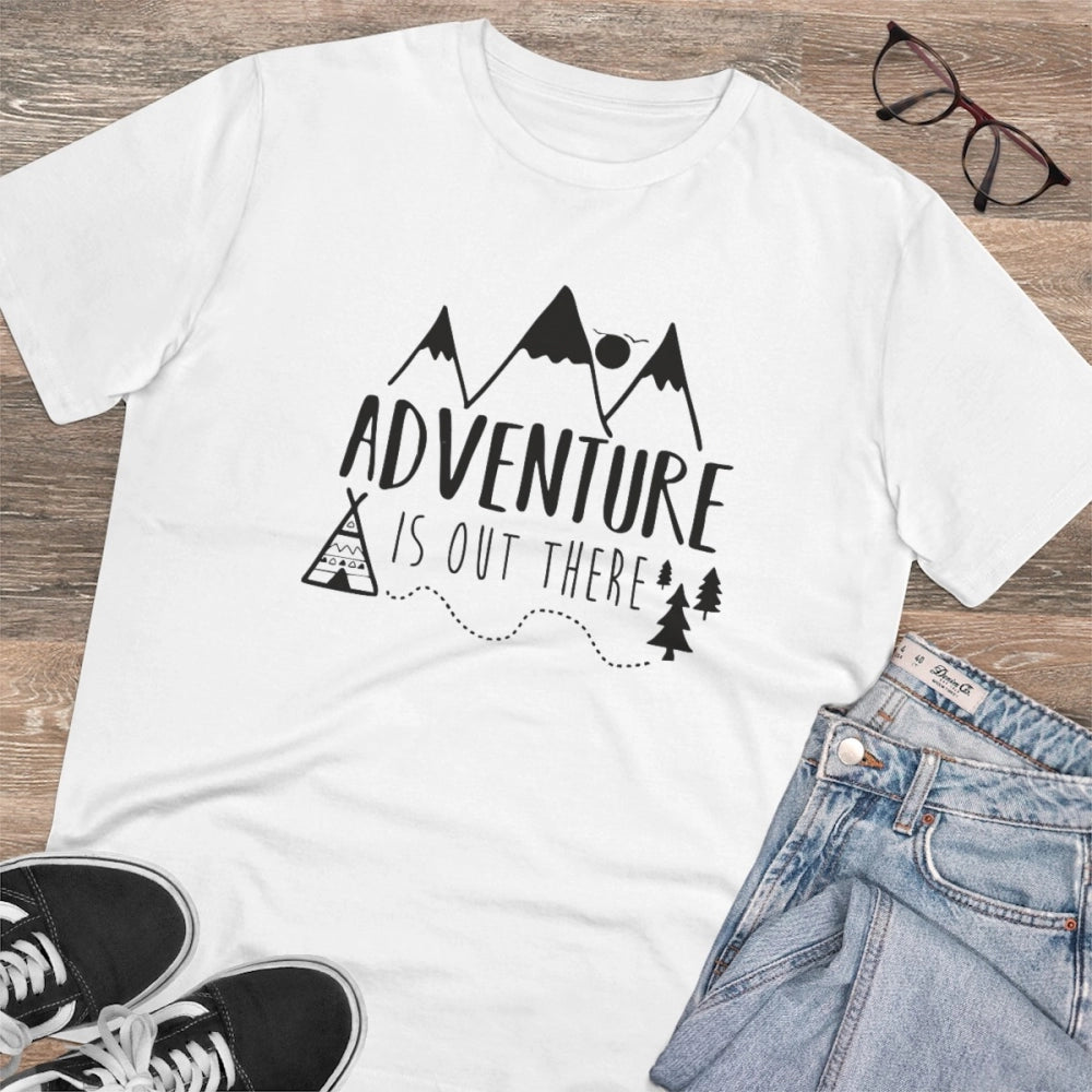 Men's PC Cotton Explore The Unseen Printed T Shirt (Color: White, Thread Count: 180GSM)