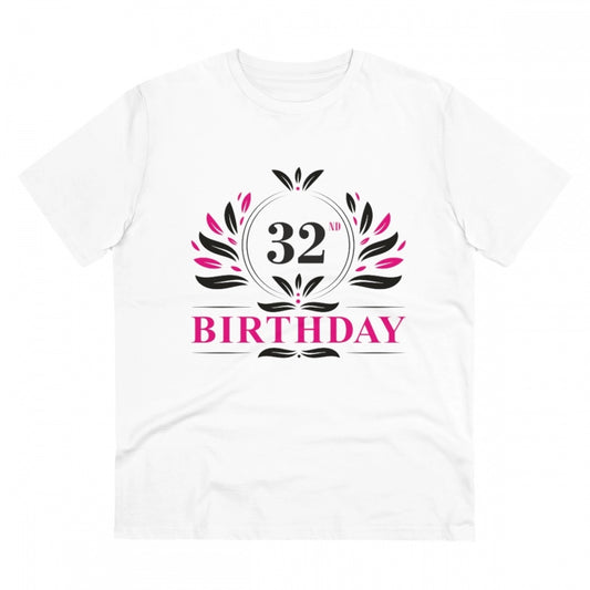 Men's PC Cotton 32nd Birthday Printed T Shirt (Color: White, Thread Count: 180GSM)