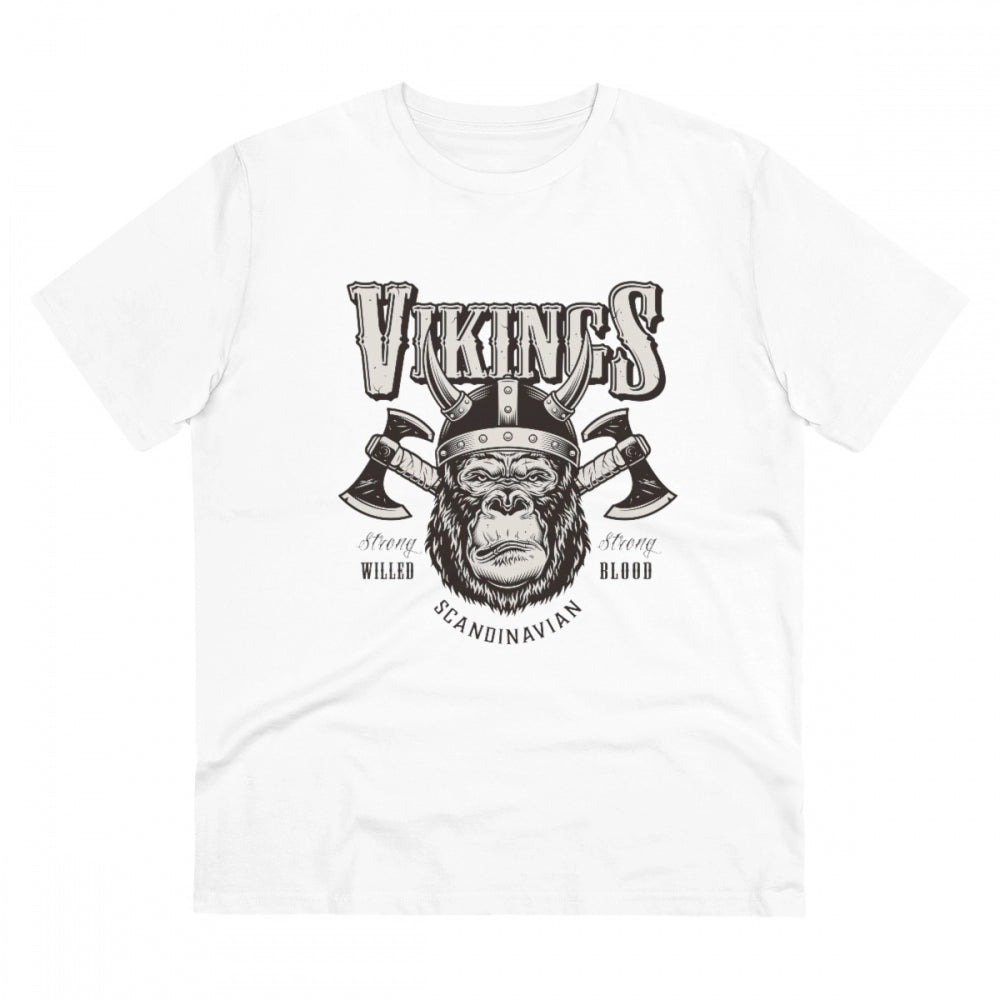Men's PC Cotton Gorila Desing Printed T Shirt (Color: White, Thread Count: 180GSM)