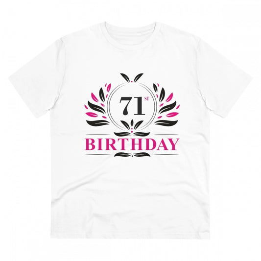 Men's PC Cotton 71st Birthday Printed T Shirt (Color: White, Thread Count: 180GSM)