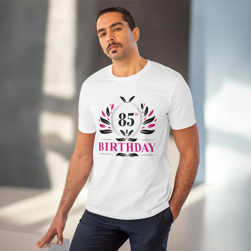 Men's PC Cotton 85th Birthday Printed T Shirt (Color: White, Thread Count: 180GSM)
