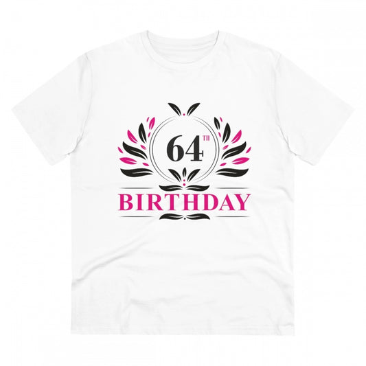 Men's PC Cotton 64th Birthday Printed T Shirt (Color: White, Thread Count: 180GSM)