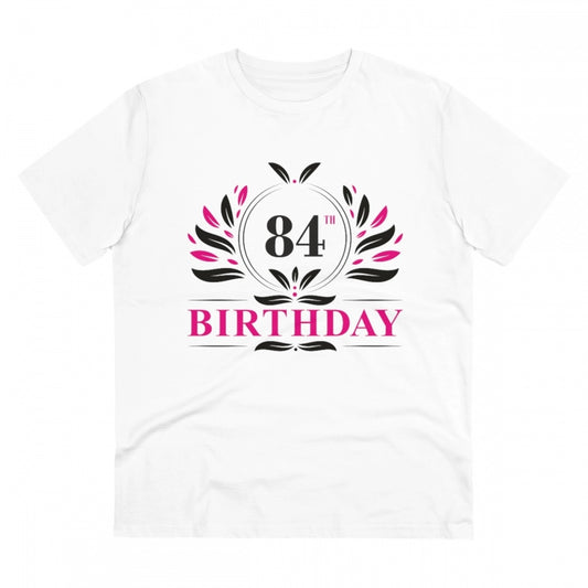Men's PC Cotton 84th Birthday Printed T Shirt (Color: White, Thread Count: 180GSM)