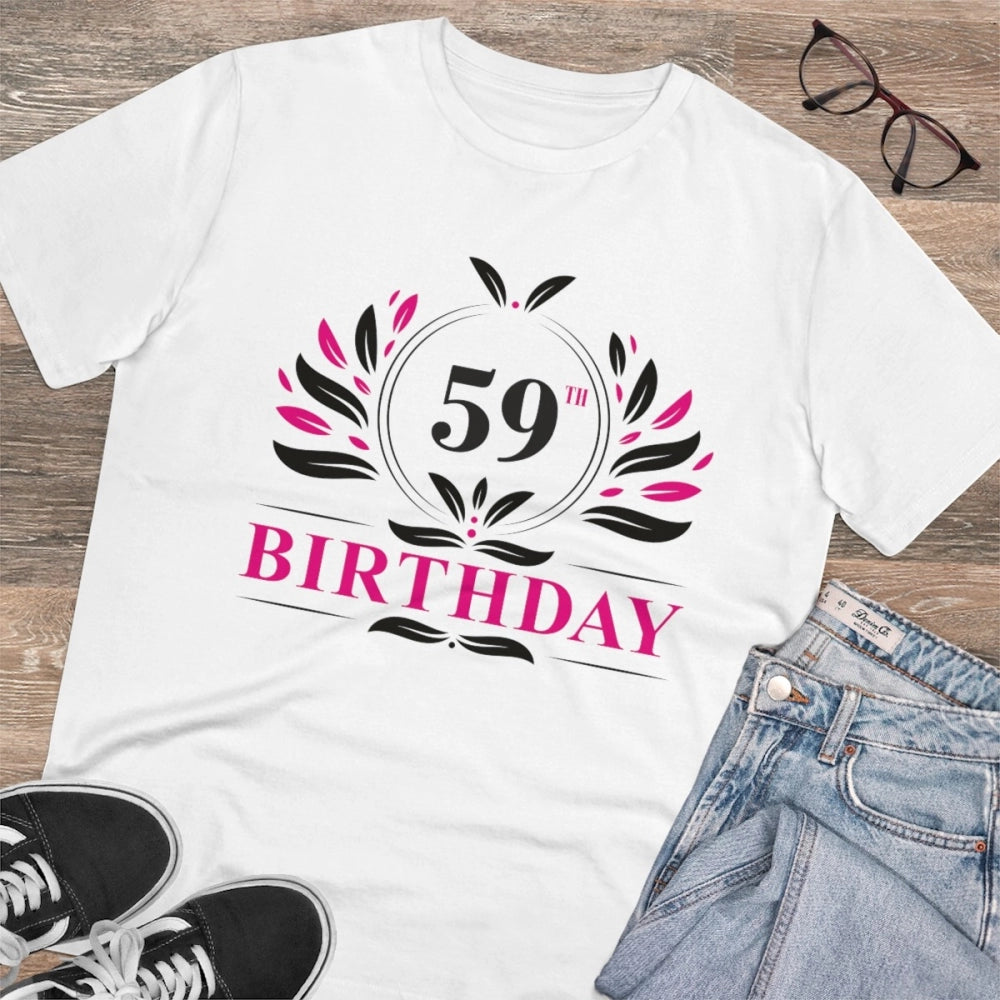 Men's PC Cotton 59th Birthday Printed T Shirt (Color: White, Thread Count: 180GSM)