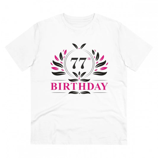 Men's PC Cotton 77th Birthday Printed T Shirt (Color: White, Thread Count: 180GSM)