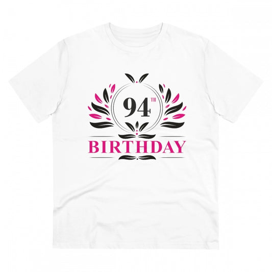 Men's PC Cotton 94th Birthday Printed T Shirt (Color: White, Thread Count: 180GSM)