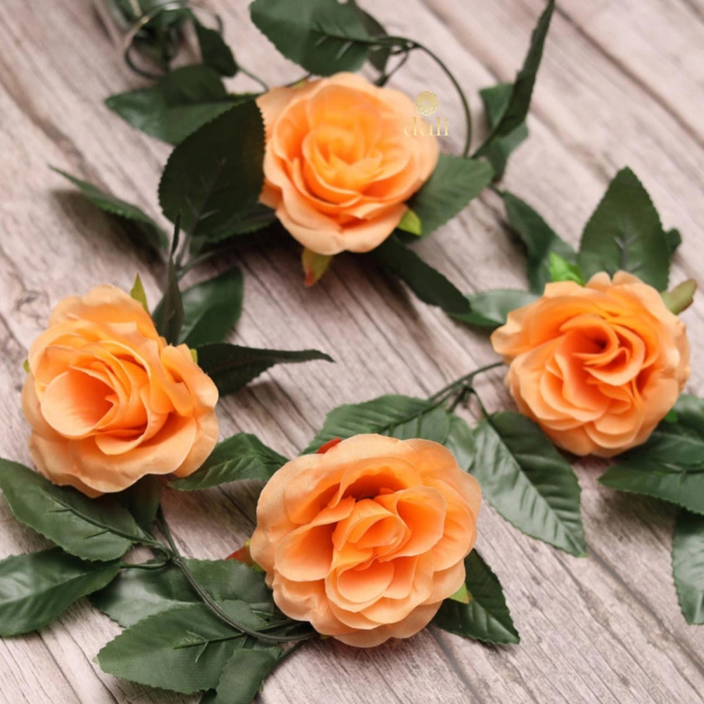 Generic Artificial Rose Vine Flowers With Green Leaves For Home Party Garden Wall Decoration (Peach, Material:Silk, Polyester)