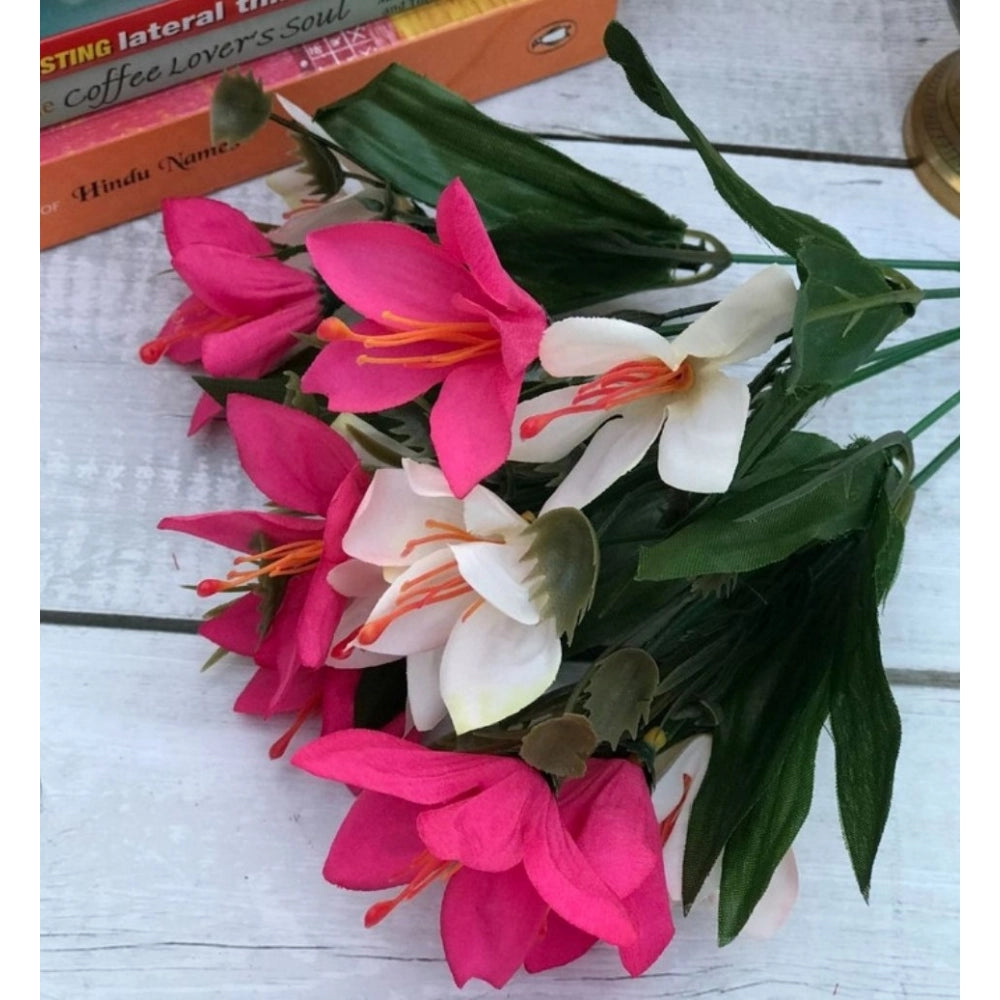 Generic Artificial Flowers Bunch Bouquet Oflily Flowers For Home Decoration (Pink And White, Material:Silk, Polyester)