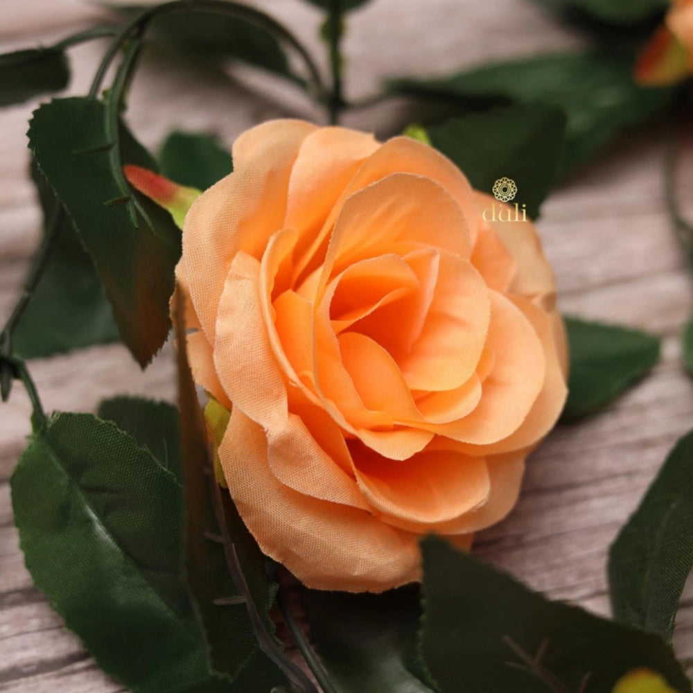 Generic Artificial Rose Vine Flowers With Green Leaves For Home Party Garden Wall Decoration (Peach, Material:Silk, Polyester)