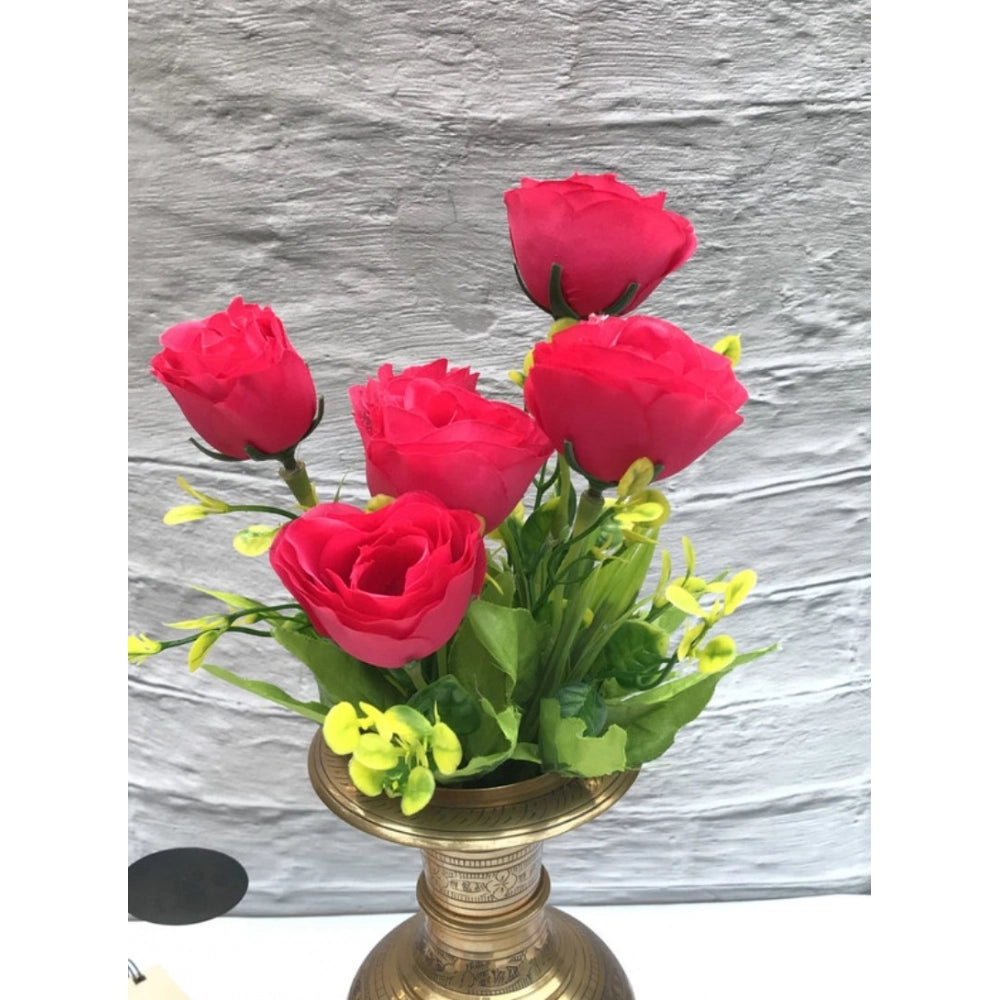 Generic Artificial Flowers Bunch Bouquet Of 6 Garden Roses For Home Decoration (Darkpink, Material:Silk, Polyester)