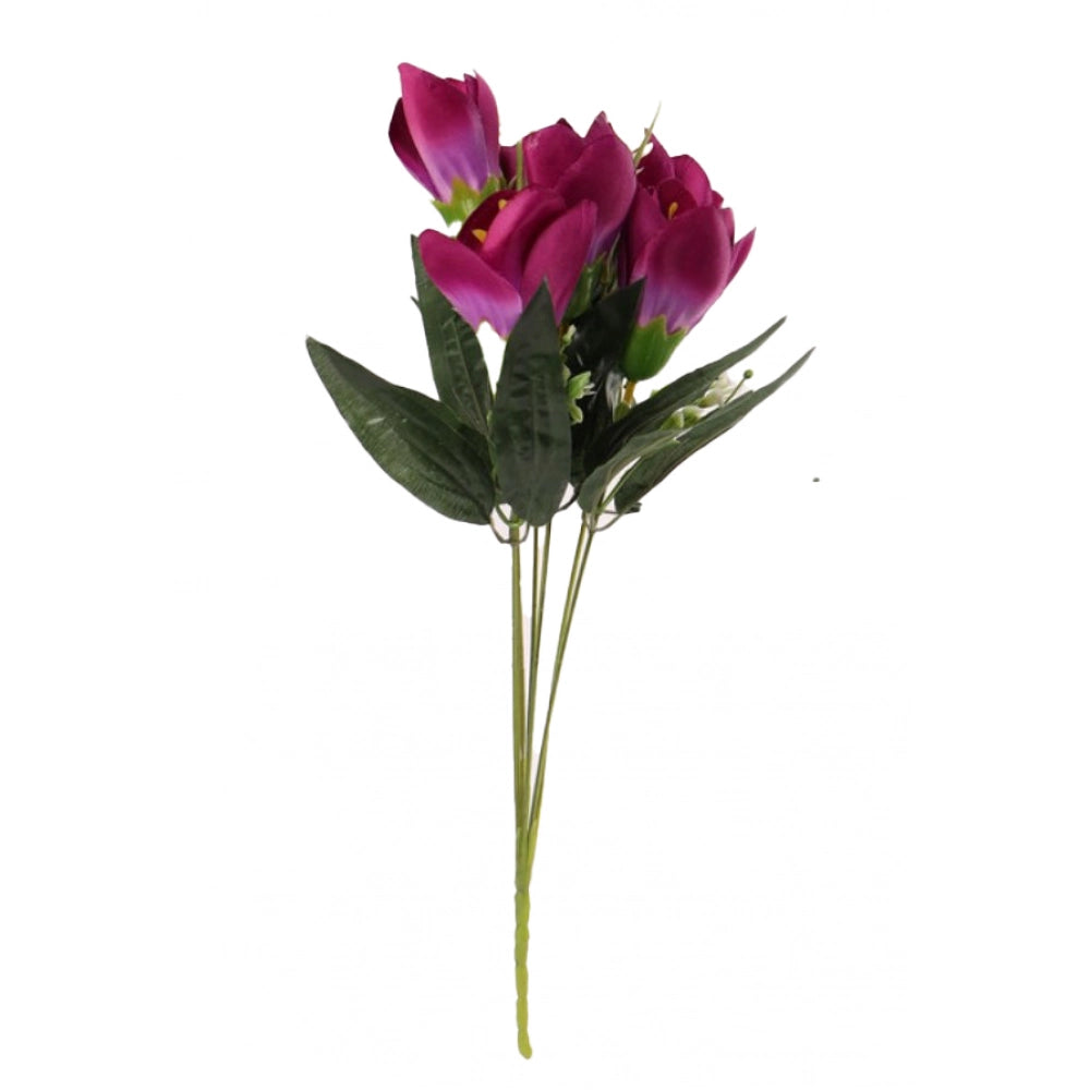 Generic Artificial Flowers Bunch Bouquet Of Daffodil Tulip Flowers For Home Decoration (Purple, Material:Silk, Polyester)