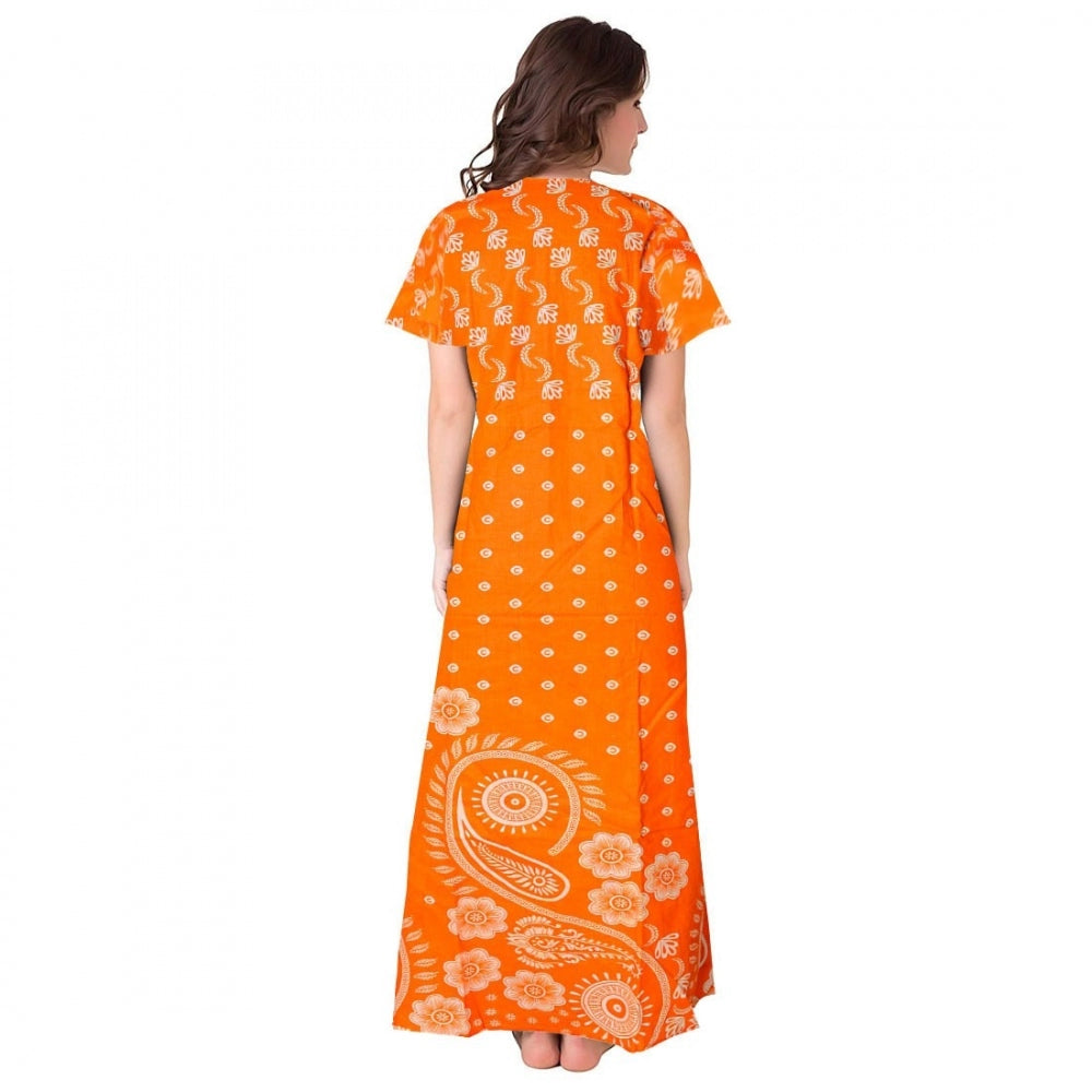 Generic Women's Cotton Printed Maxi Nighty (Orange)