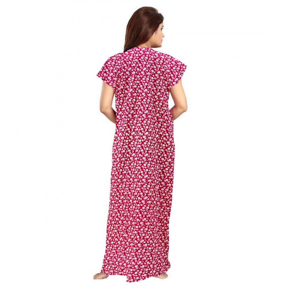 Women's Cotton Printed Maxi Nighty (Pink)