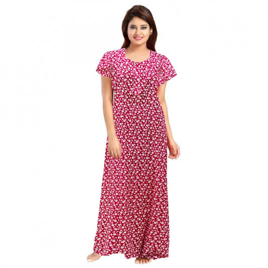Women's Cotton Printed Maxi Nighty (Pink)