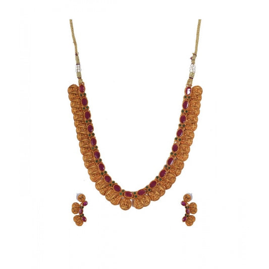 Women's Elegent Laxmi Coin Shape Jewellery Chowker Set (Red, Free Size)