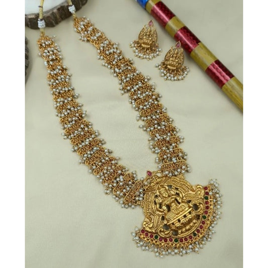 Women's Elegent Temple Jewellery Set (Red And Green, Free Size)